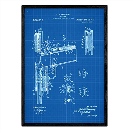 Poster con patente de Pistola. Lámina con diseño de patente antigua-Artwork-Nacnic-Nacnic Estudio SL
