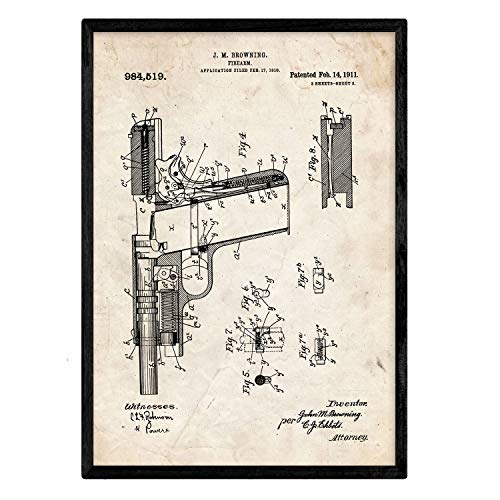 Poster con patente de Pistola. Lámina con diseño de patente antigua.-Artwork-Nacnic-Nacnic Estudio SL