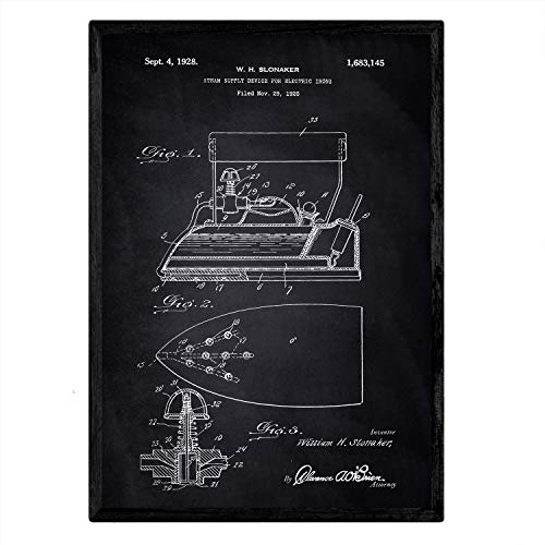 Poster con patente de Plancha con vapor electrica. Lámina con diseño de patente antigua-Artwork-Nacnic-Nacnic Estudio SL