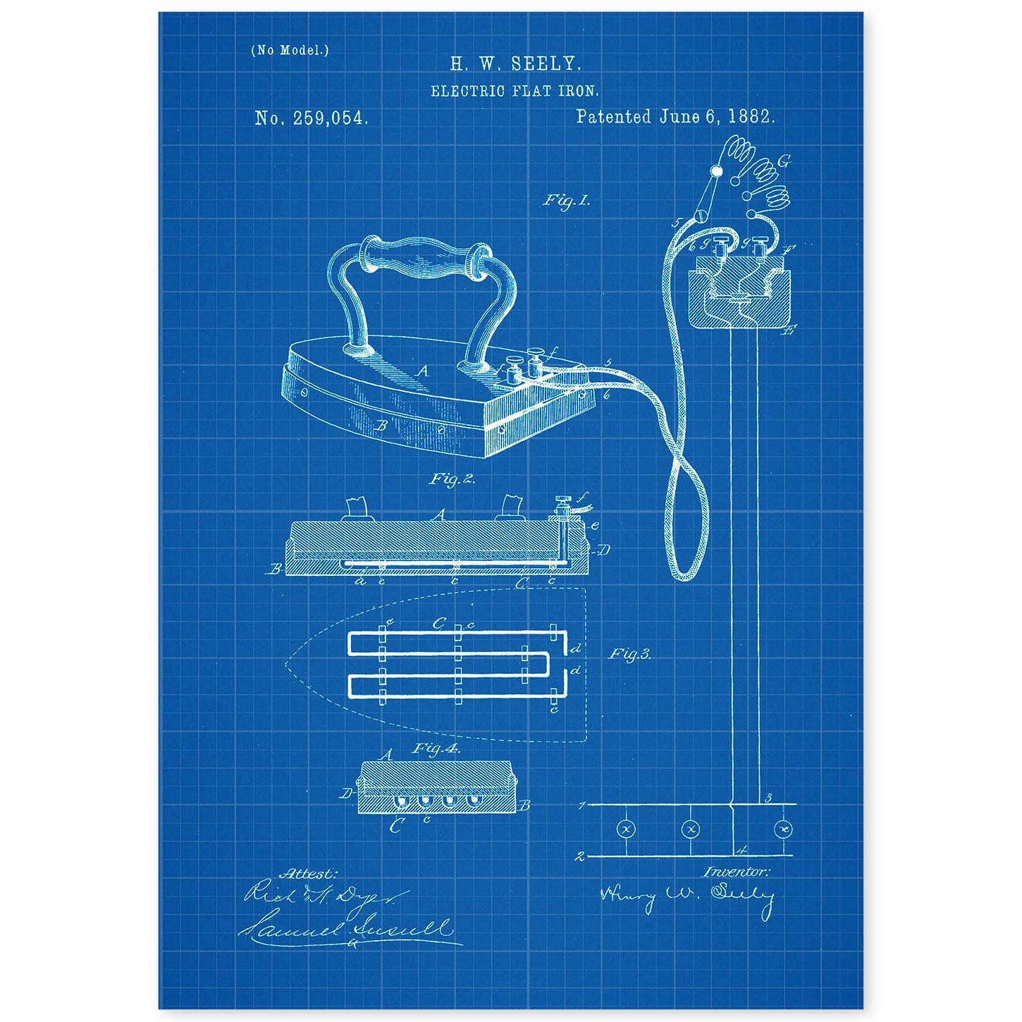 Poster con patente de Plancha electrica. Lámina con diseño de patente antigua-Artwork-Nacnic-A4-Sin marco-Nacnic Estudio SL