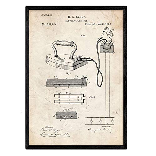 Poster con patente de Plancha electrica. Lámina con diseño de patente antigua.-Artwork-Nacnic-Nacnic Estudio SL