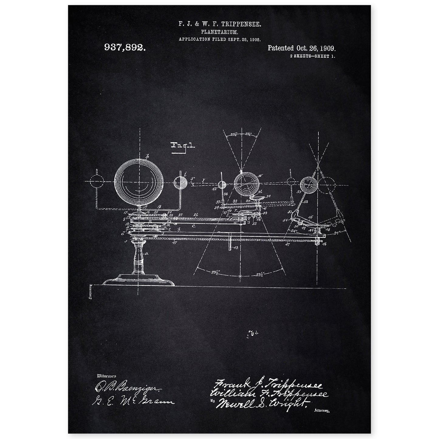 Poster con patente de Planetario. Lámina con diseño de patente antigua-Artwork-Nacnic-A4-Sin marco-Nacnic Estudio SL