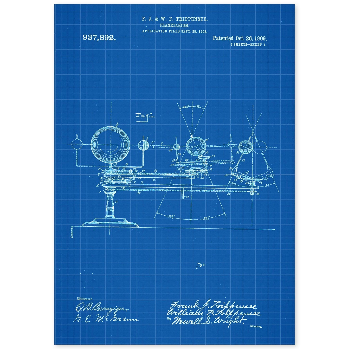 Poster con patente de Planetario. Lámina con diseño de patente antigua-Artwork-Nacnic-A4-Sin marco-Nacnic Estudio SL