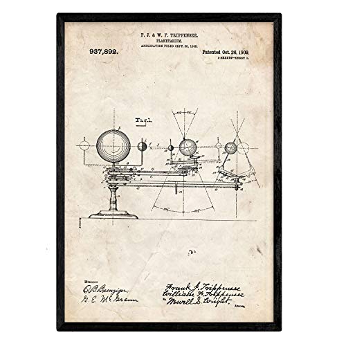 Poster con patente de Planetario. Lámina con diseño de patente antigua.-Artwork-Nacnic-Nacnic Estudio SL