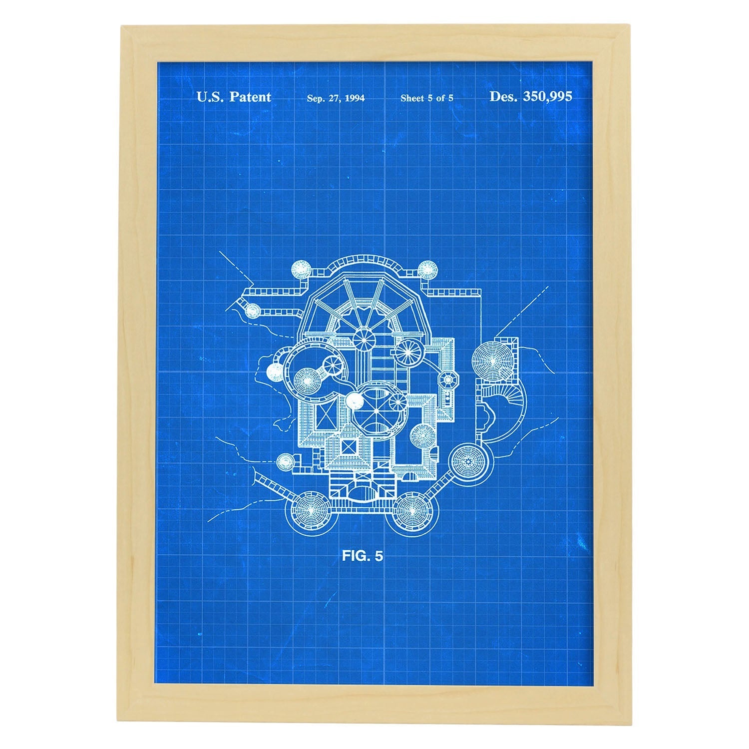 Poster con patente de Planta del castillo Disney. Lámina con diseño de patente antigua-Artwork-Nacnic-A3-Marco Madera clara-Nacnic Estudio SL