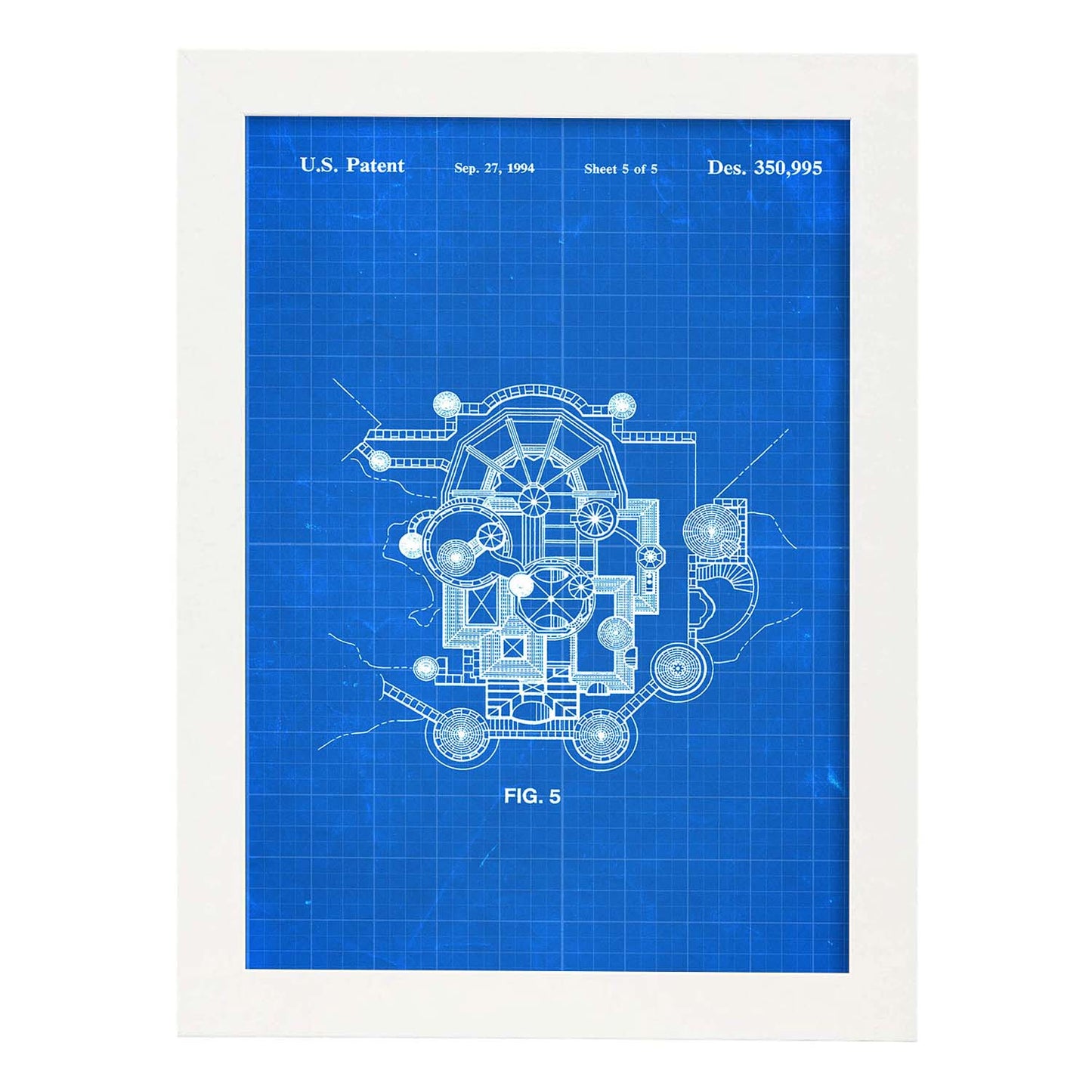 Poster con patente de Planta del castillo Disney. Lámina con diseño de patente antigua-Artwork-Nacnic-A4-Marco Blanco-Nacnic Estudio SL