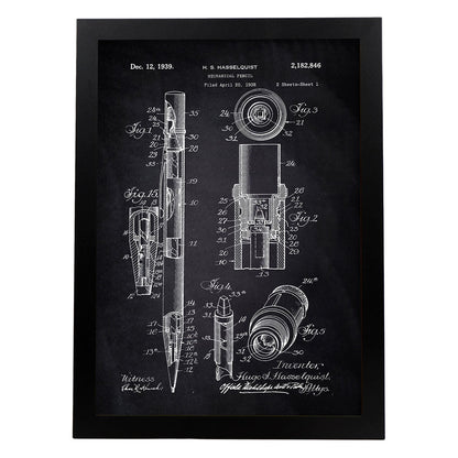 Poster con patente de Portaminas. Lámina con diseño de patente antigua-Artwork-Nacnic-A3-Marco Negro-Nacnic Estudio SL