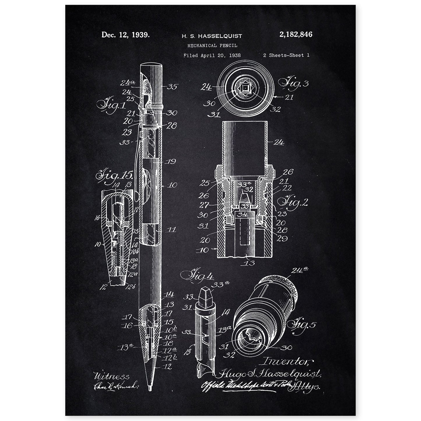 Poster con patente de Portaminas. Lámina con diseño de patente antigua-Artwork-Nacnic-A4-Sin marco-Nacnic Estudio SL