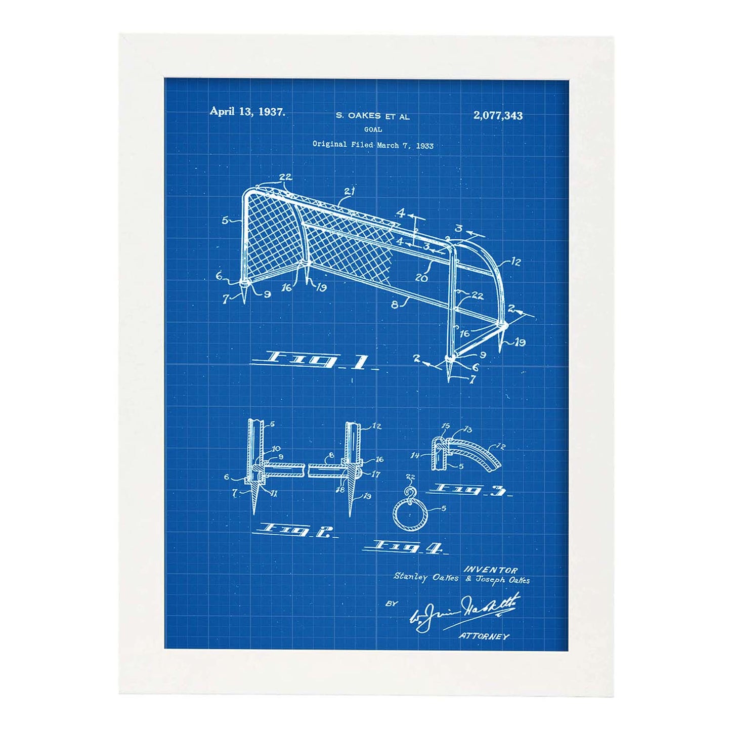 Poster con patente de Porteria de futbol. Lámina con diseño de patente antigua-Artwork-Nacnic-A3-Marco Blanco-Nacnic Estudio SL