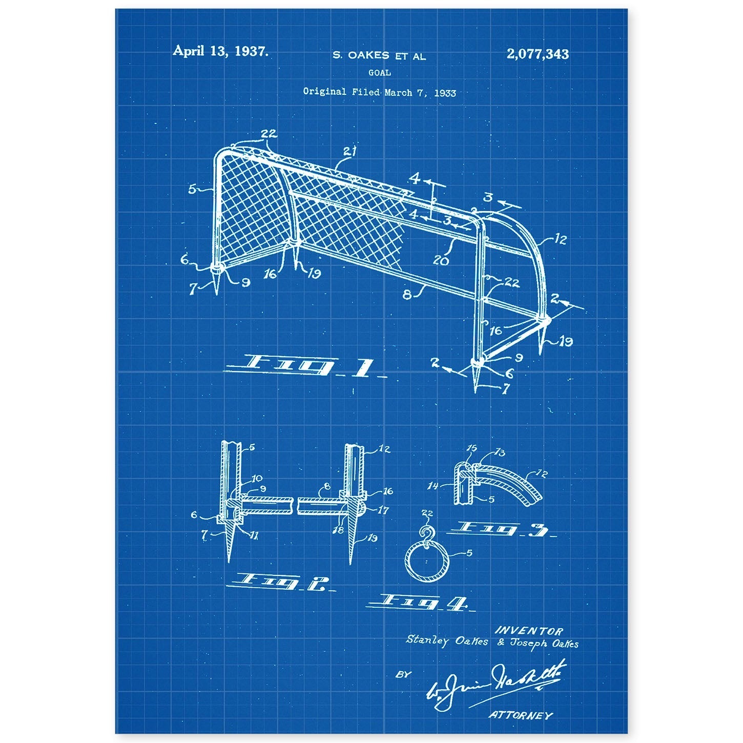 Poster con patente de Porteria de futbol. Lámina con diseño de patente antigua-Artwork-Nacnic-A4-Sin marco-Nacnic Estudio SL