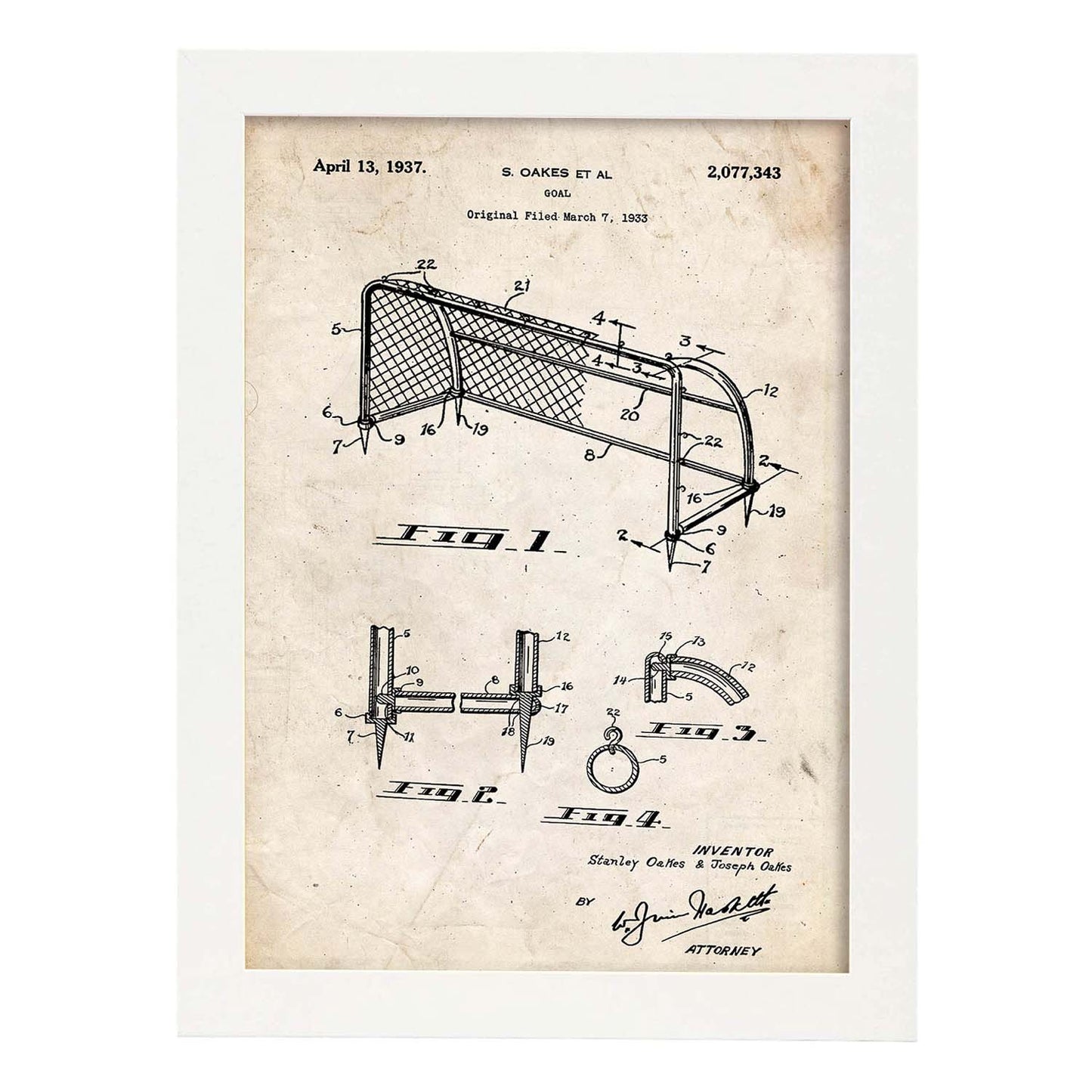 Poster con patente de Porteria de futbol. Lámina con diseño de patente antigua.-Artwork-Nacnic-A3-Marco Blanco-Nacnic Estudio SL