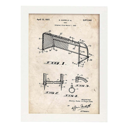 Poster con patente de Porteria de futbol. Lámina con diseño de patente antigua.-Artwork-Nacnic-A4-Marco Blanco-Nacnic Estudio SL