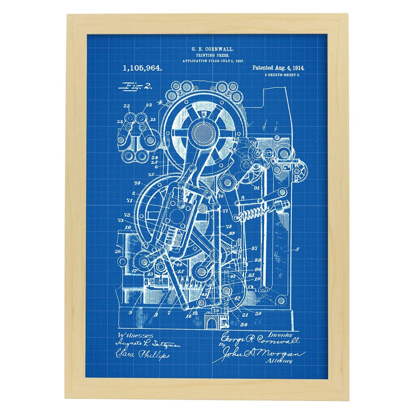 Poster con patente de Prensa de impresion 2. Lámina con diseño de patente antigua-Artwork-Nacnic-A3-Marco Madera clara-Nacnic Estudio SL