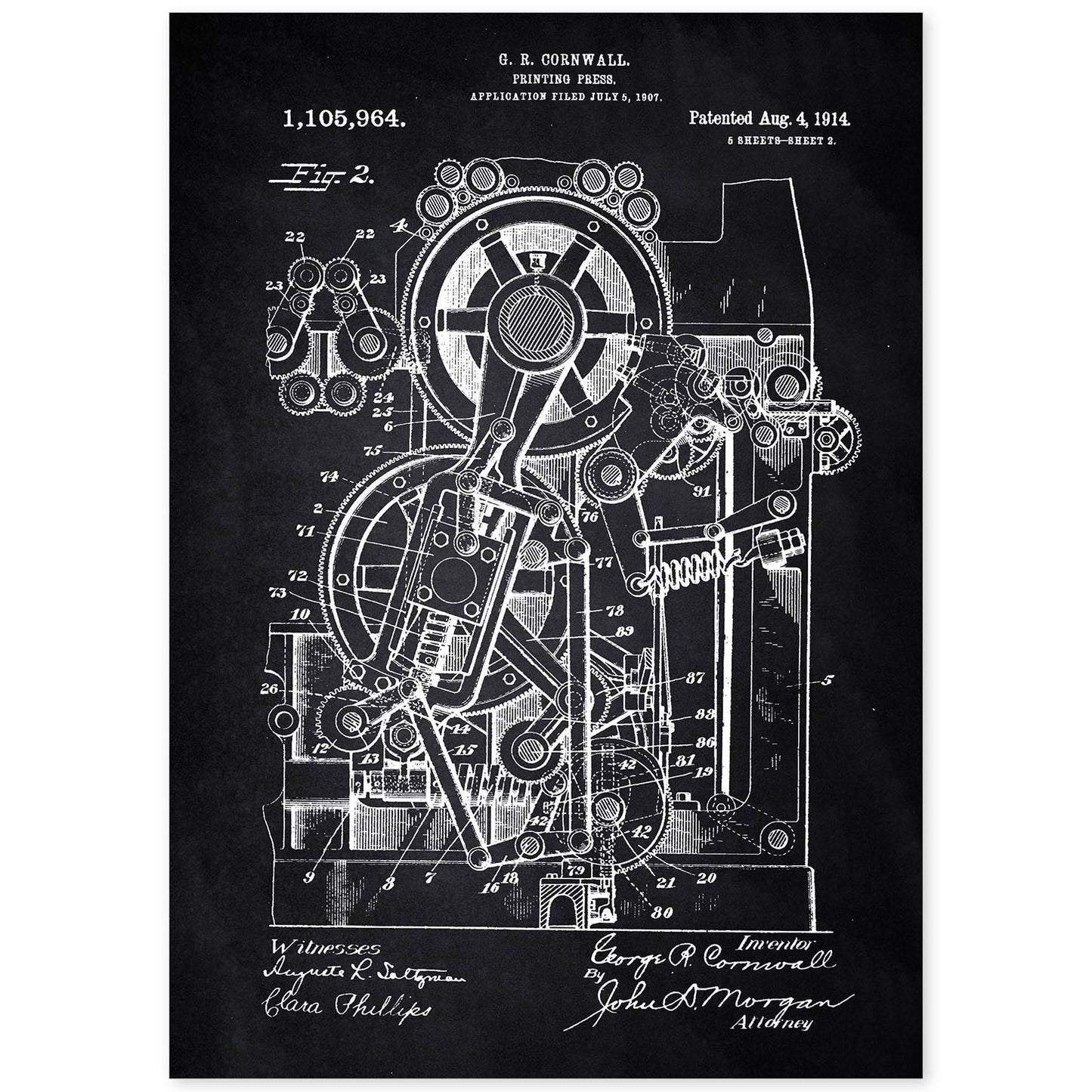 Poster con patente de Prensa de impresion 2. Lámina con diseño de patente antigua-Artwork-Nacnic-A4-Sin marco-Nacnic Estudio SL