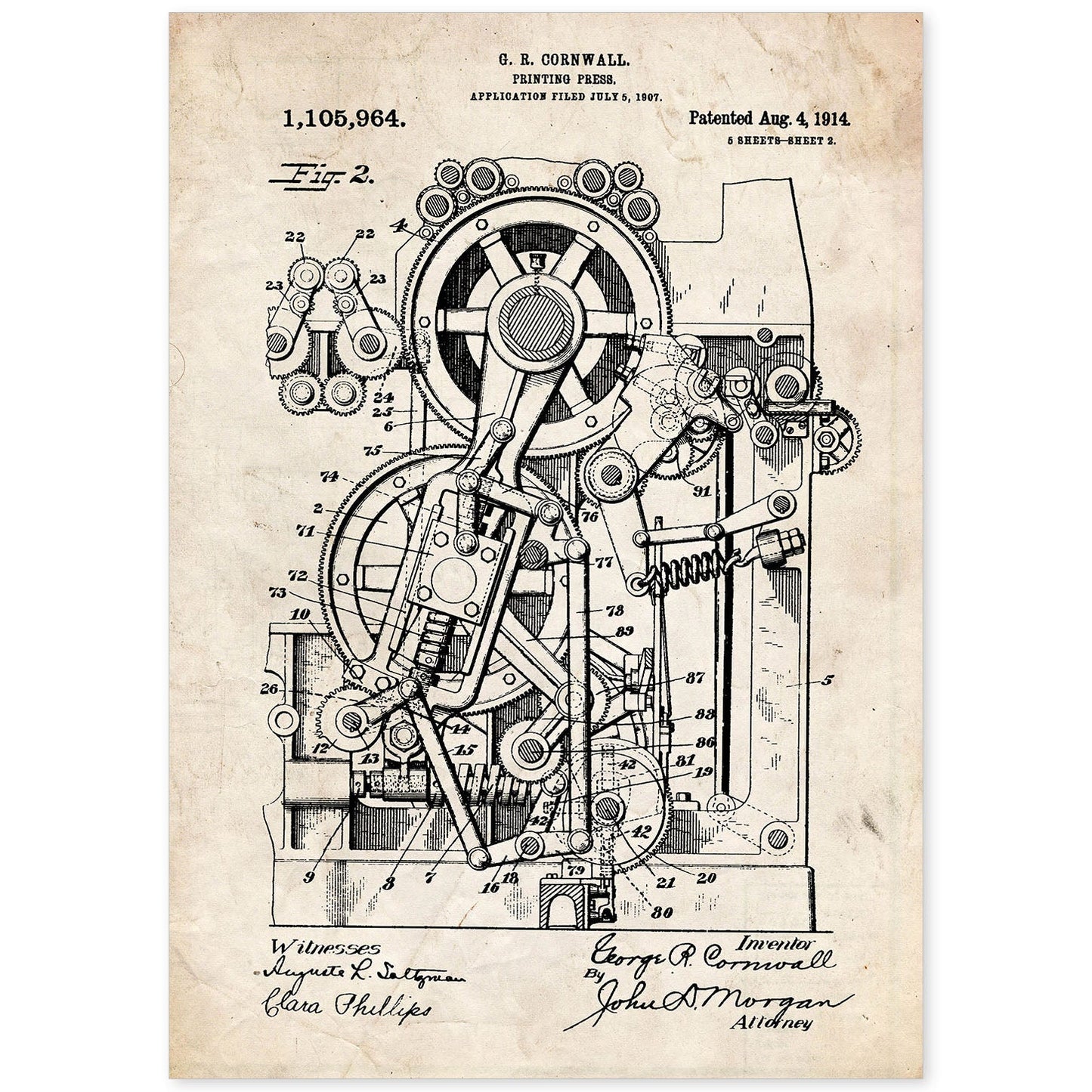 Poster con patente de Prensa de impresion 2. Lámina con diseño de patente antigua.-Artwork-Nacnic-A4-Sin marco-Nacnic Estudio SL