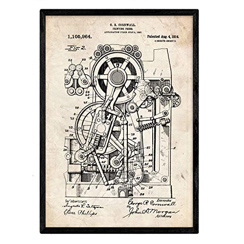 Poster con patente de Prensa de impresion 2. Lámina con diseño de patente antigua.-Artwork-Nacnic-Nacnic Estudio SL