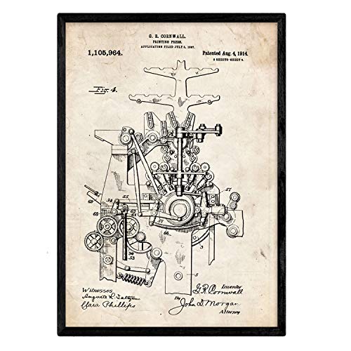 Poster con patente de Prensa de impresion 4. Lámina con diseño de patente antigua.-Artwork-Nacnic-Nacnic Estudio SL