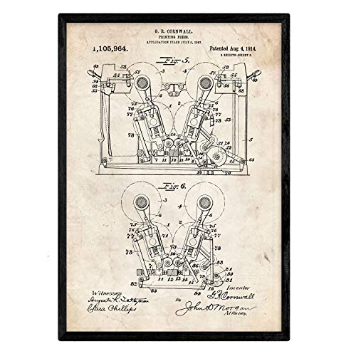 Poster con patente de Prensa de impresion 5. Lámina con diseño de patente antigua.-Artwork-Nacnic-Nacnic Estudio SL