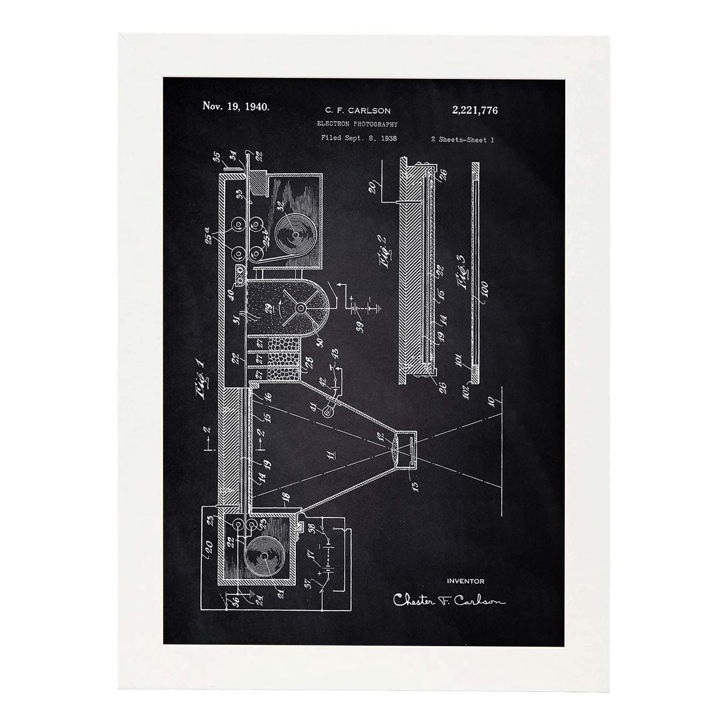 Poster con patente de Prensa de impresion 6. Lámina con diseño de patente antigua-Artwork-Nacnic-A3-Marco Blanco-Nacnic Estudio SL