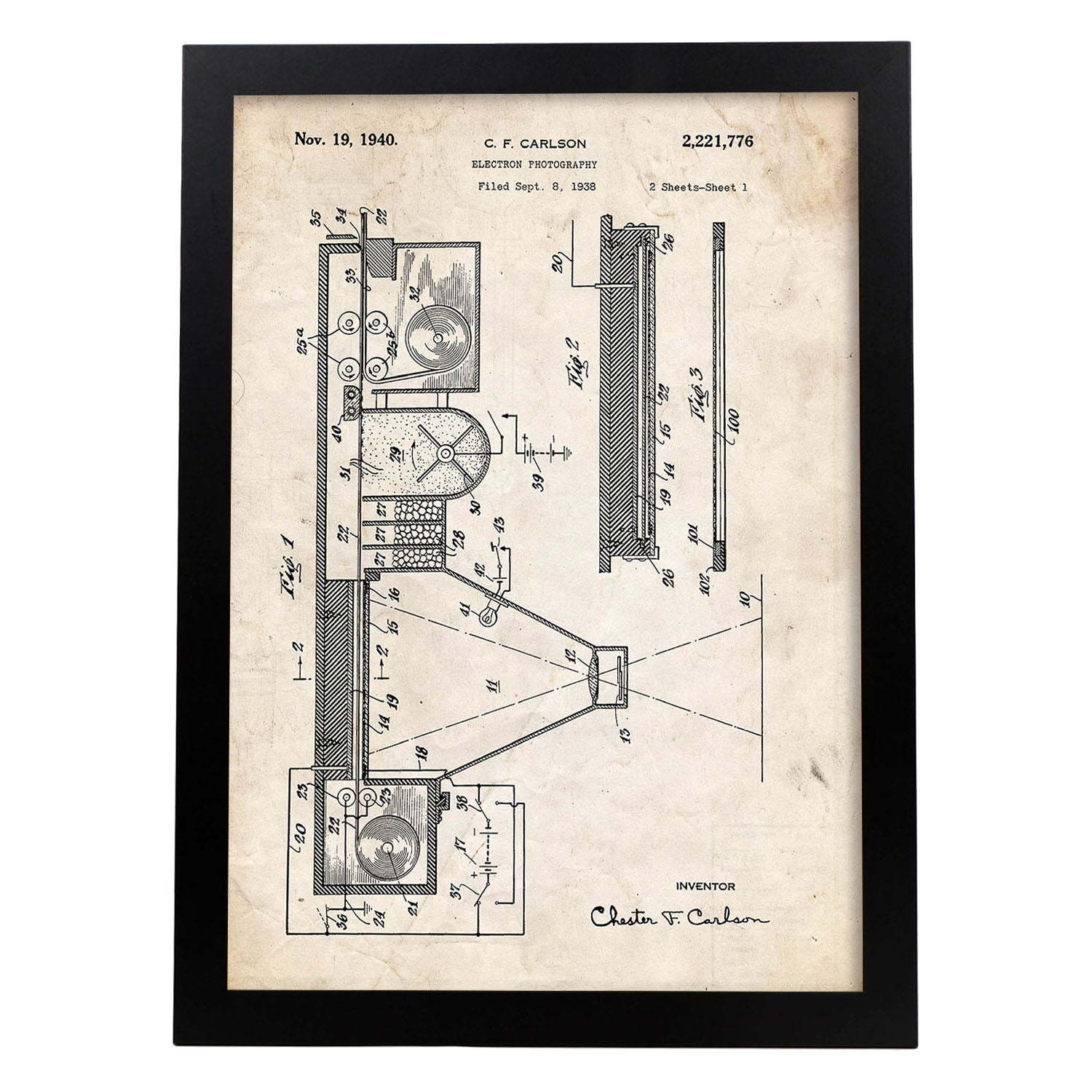 Poster con patente de Prensa de impresion 6. Lámina con diseño de patente antigua.-Artwork-Nacnic-A4-Marco Negro-Nacnic Estudio SL