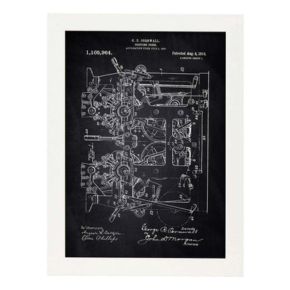 Poster con patente de Prensa de impresion. Lámina con diseño de patente antigua-Artwork-Nacnic-A4-Marco Blanco-Nacnic Estudio SL