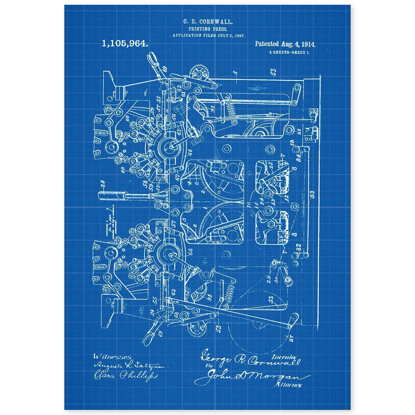 Poster con patente de Prensa de impresion. Lámina con diseño de patente antigua-Artwork-Nacnic-A4-Sin marco-Nacnic Estudio SL
