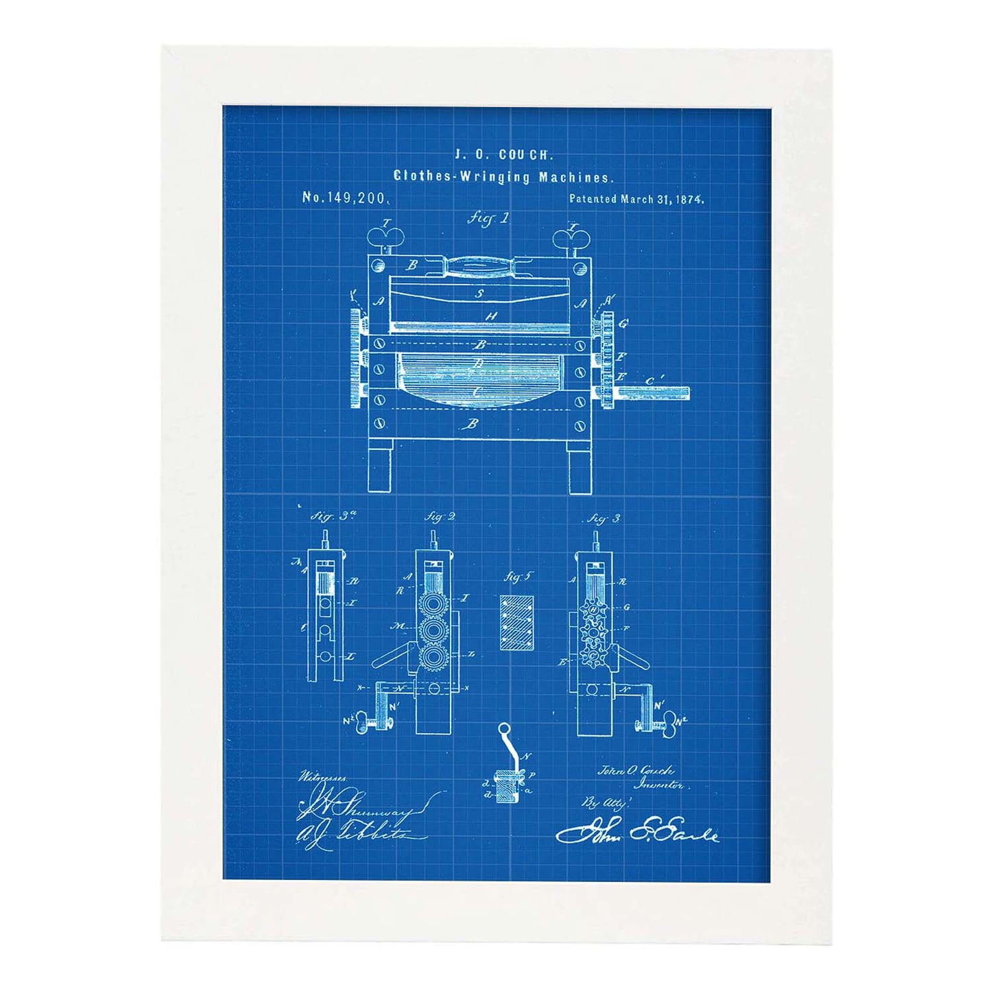 Poster con patente de Prensadora de ropa. Lámina con diseño de patente antigua-Artwork-Nacnic-A3-Marco Blanco-Nacnic Estudio SL