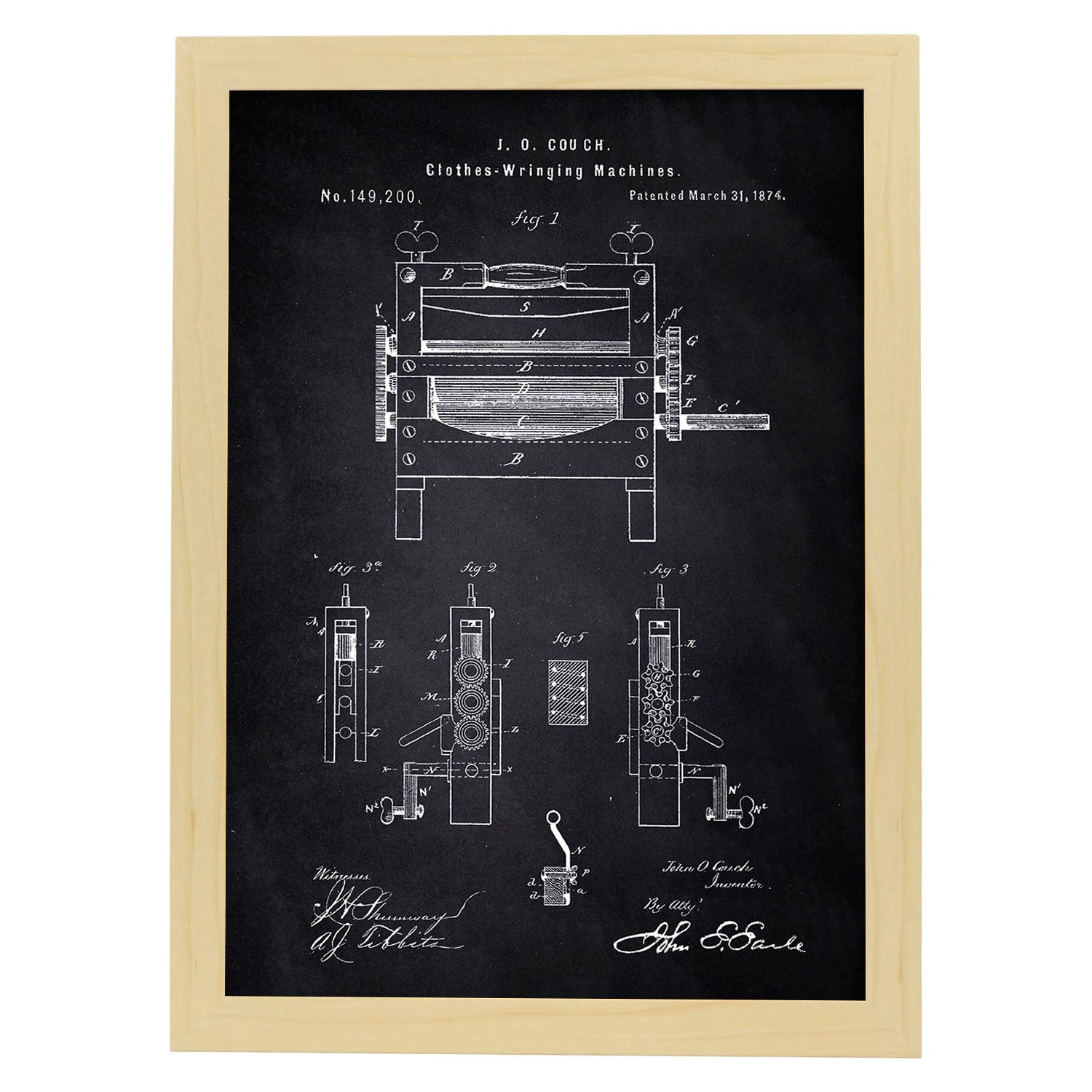 Poster con patente de Prensadora de ropa. Lámina con diseño de patente antigua-Artwork-Nacnic-A3-Marco Madera clara-Nacnic Estudio SL