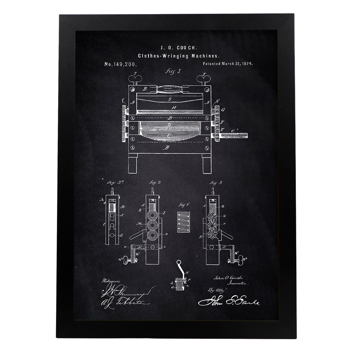 Poster con patente de Prensadora de ropa. Lámina con diseño de patente antigua-Artwork-Nacnic-A3-Marco Negro-Nacnic Estudio SL