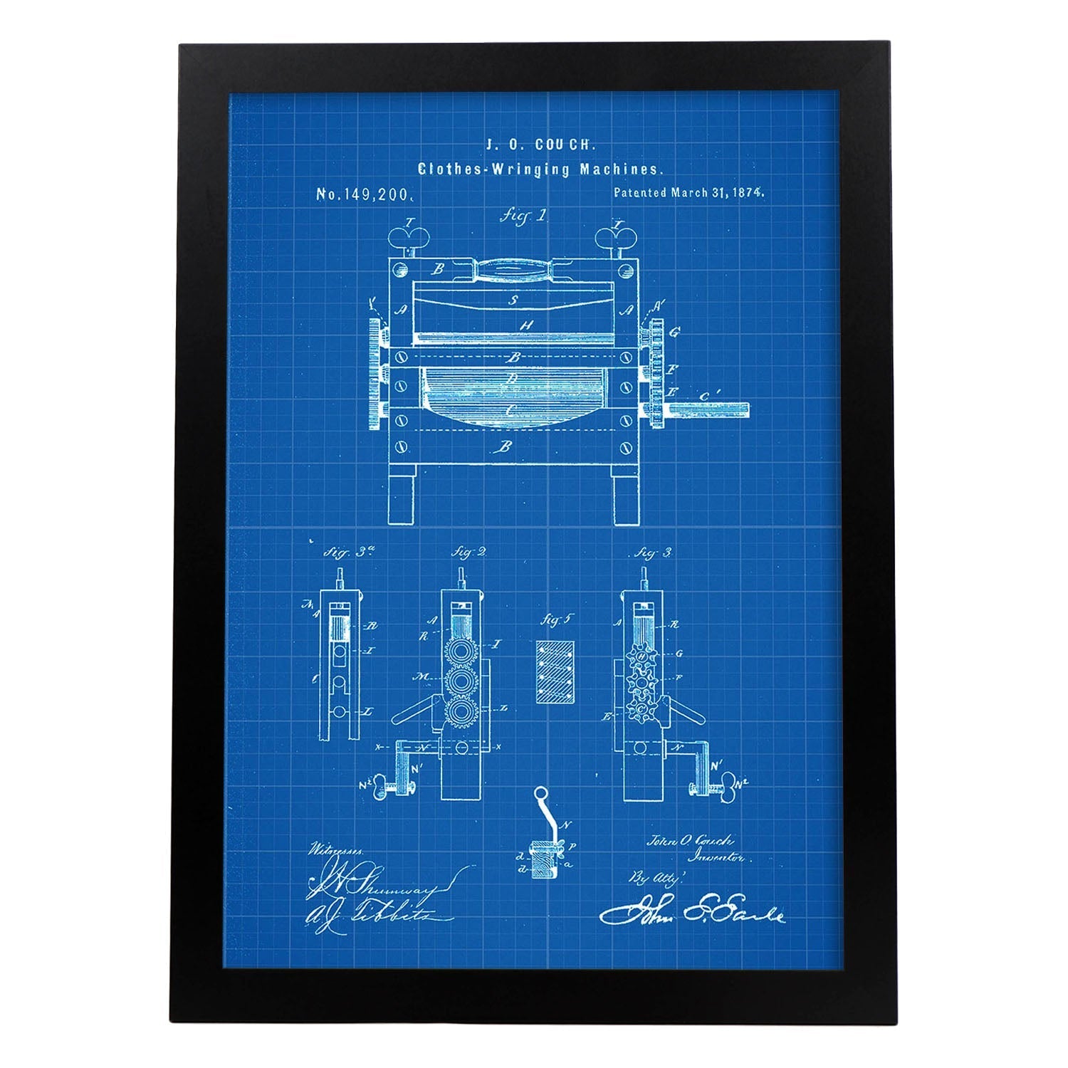 Poster con patente de Prensadora de ropa. Lámina con diseño de patente antigua-Artwork-Nacnic-A3-Marco Negro-Nacnic Estudio SL