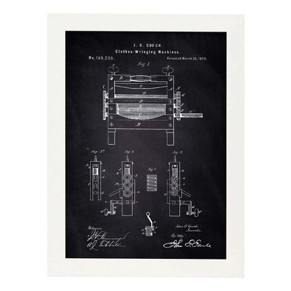 Poster con patente de Prensadora de ropa. Lámina con diseño de patente antigua-Artwork-Nacnic-A4-Marco Blanco-Nacnic Estudio SL