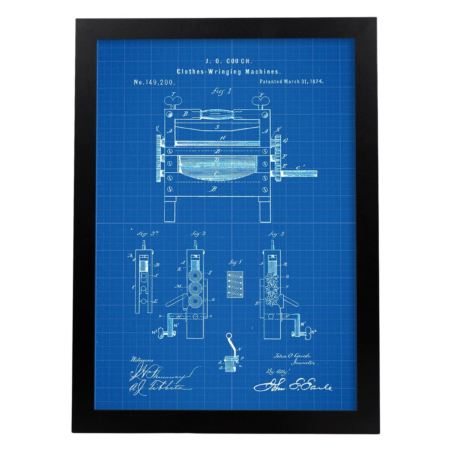 Poster con patente de Prensadora de ropa. Lámina con diseño de patente antigua-Artwork-Nacnic-A4-Marco Negro-Nacnic Estudio SL