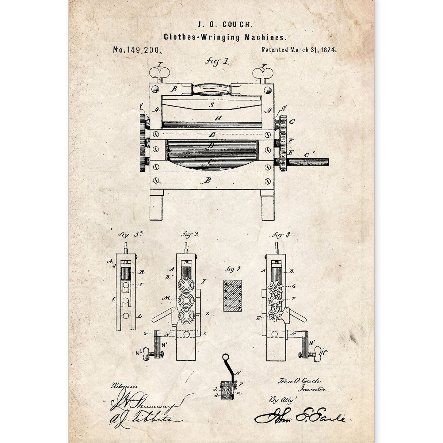 Poster con patente de Prensadora de ropa. Lámina con diseño de patente antigua.-Artwork-Nacnic-A4-Sin marco-Nacnic Estudio SL