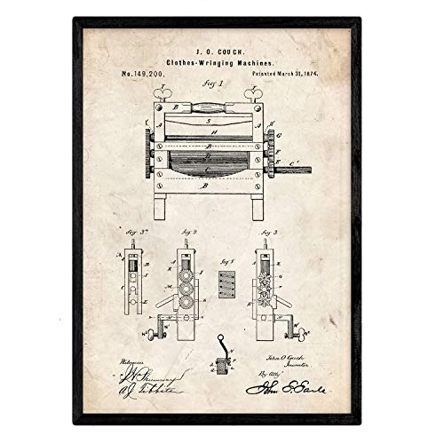 Poster con patente de Prensadora de ropa. Lámina con diseño de patente antigua.-Artwork-Nacnic-Nacnic Estudio SL