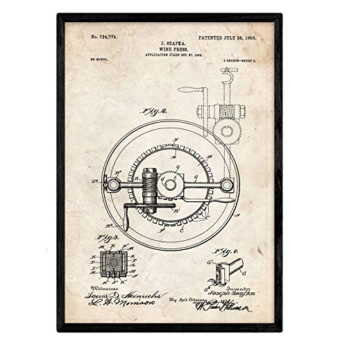 Poster con patente de Prensadora de vino 2. Lámina con diseño de patente antigua.-Artwork-Nacnic-Nacnic Estudio SL