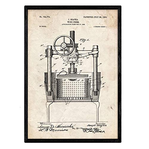 Poster con patente de Prensadora de vino. Lámina con diseño de patente antigua.-Artwork-Nacnic-Nacnic Estudio SL
