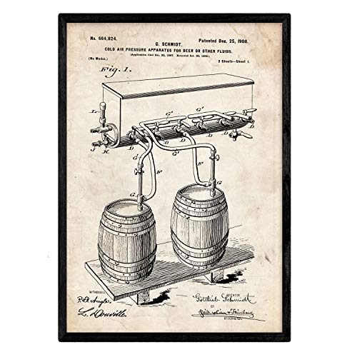 Poster con patente de Presion cerveza. Lámina con diseño de patente antigua.-Artwork-Nacnic-Nacnic Estudio SL