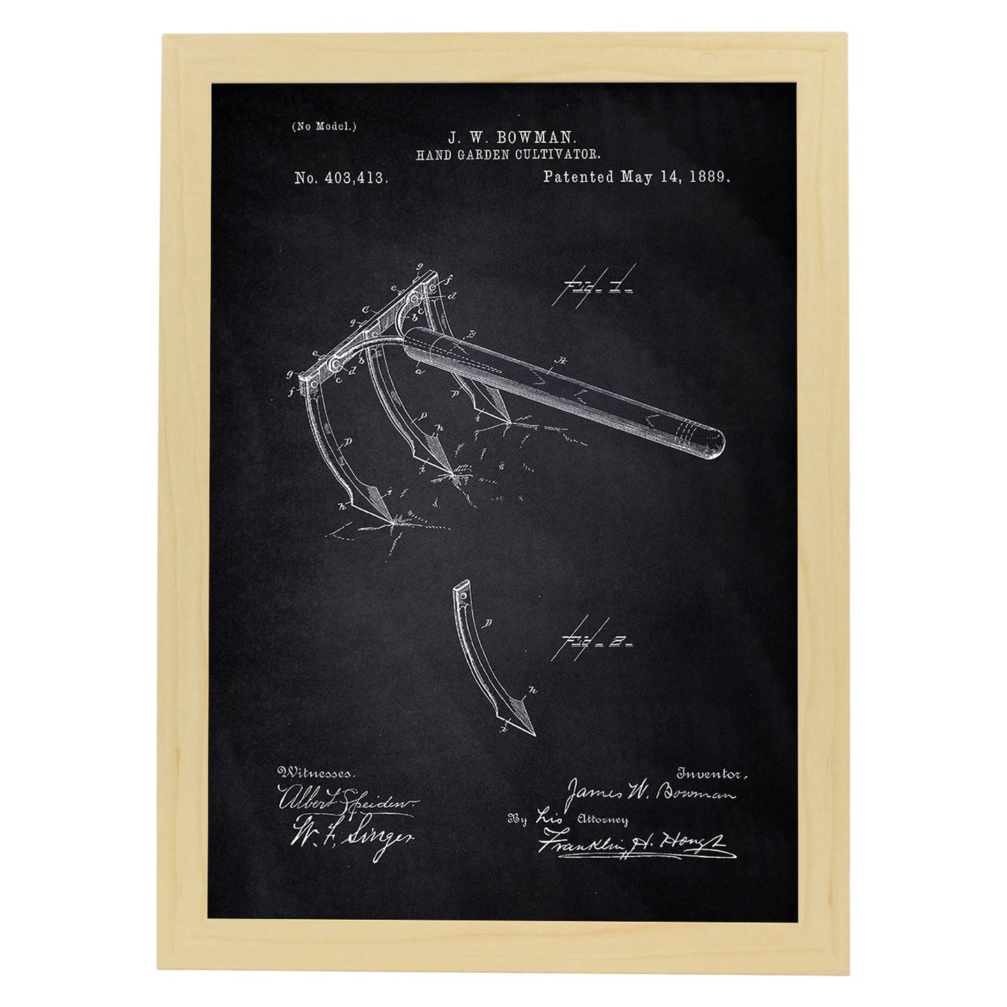 Poster con patente de Rastrillo. Lámina con diseño de patente antigua-Artwork-Nacnic-A3-Marco Madera clara-Nacnic Estudio SL
