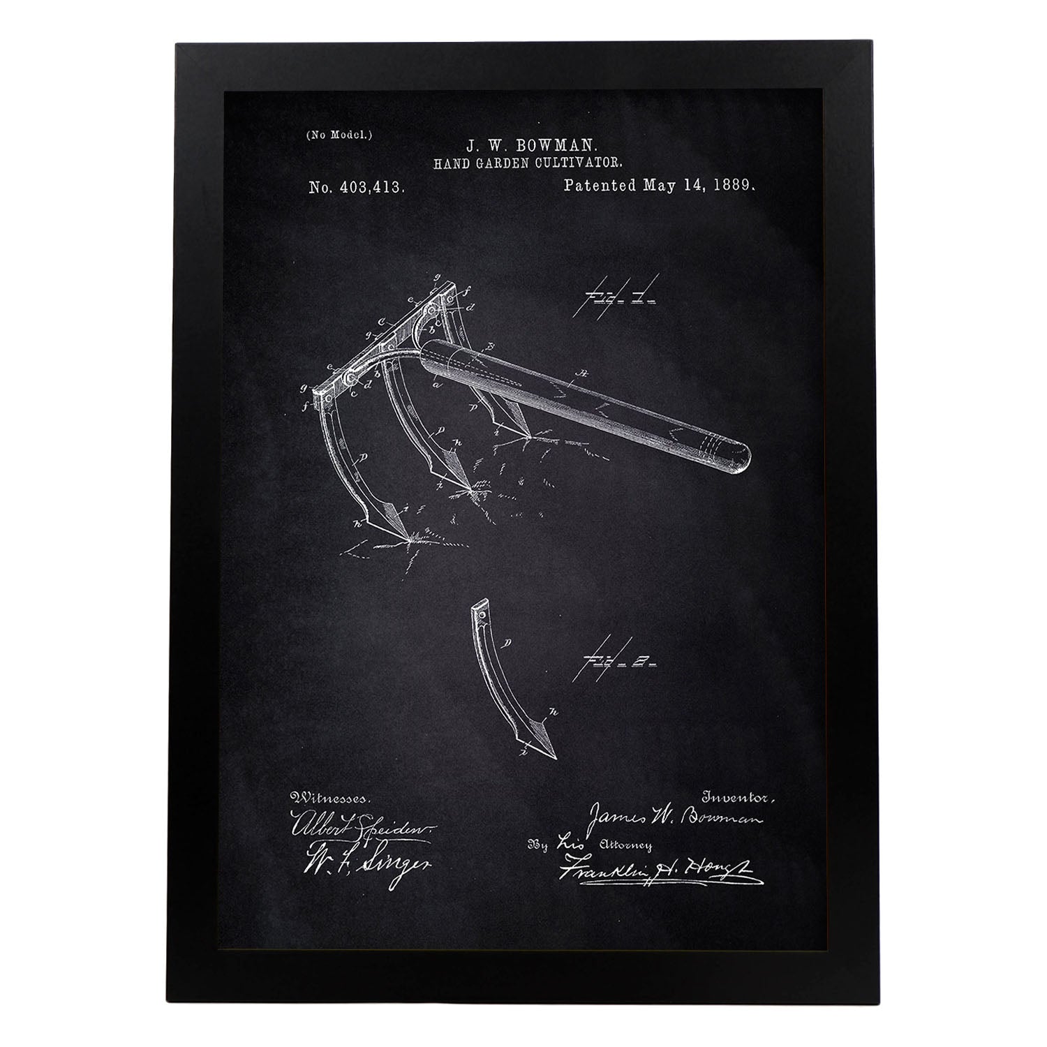 Poster con patente de Rastrillo. Lámina con diseño de patente antigua-Artwork-Nacnic-A3-Marco Negro-Nacnic Estudio SL