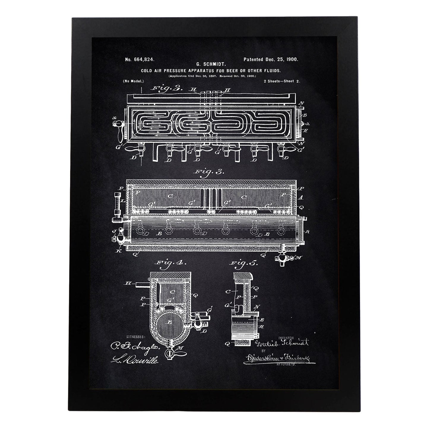 Poster con patente de Refrigerador aire frio. Lámina con diseño de patente antigua-Artwork-Nacnic-A3-Marco Negro-Nacnic Estudio SL