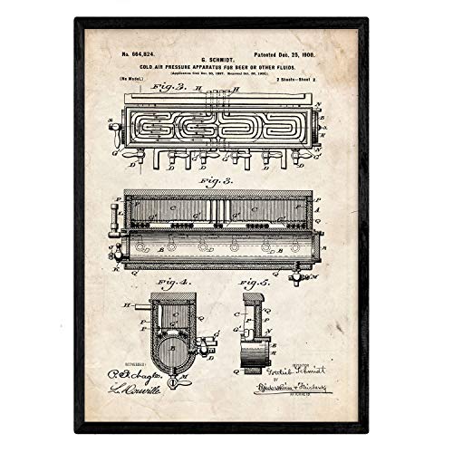 Poster con patente de Refrigerador aire frio. Lámina con diseño de patente antigua.-Artwork-Nacnic-Nacnic Estudio SL