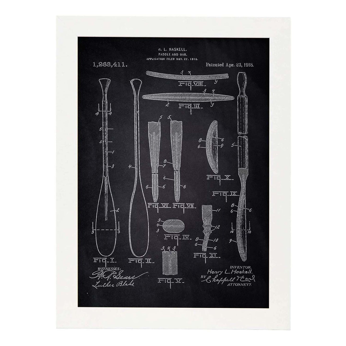 Poster con patente de Remos 1. Lámina con diseño de patente antigua-Artwork-Nacnic-A3-Marco Blanco-Nacnic Estudio SL