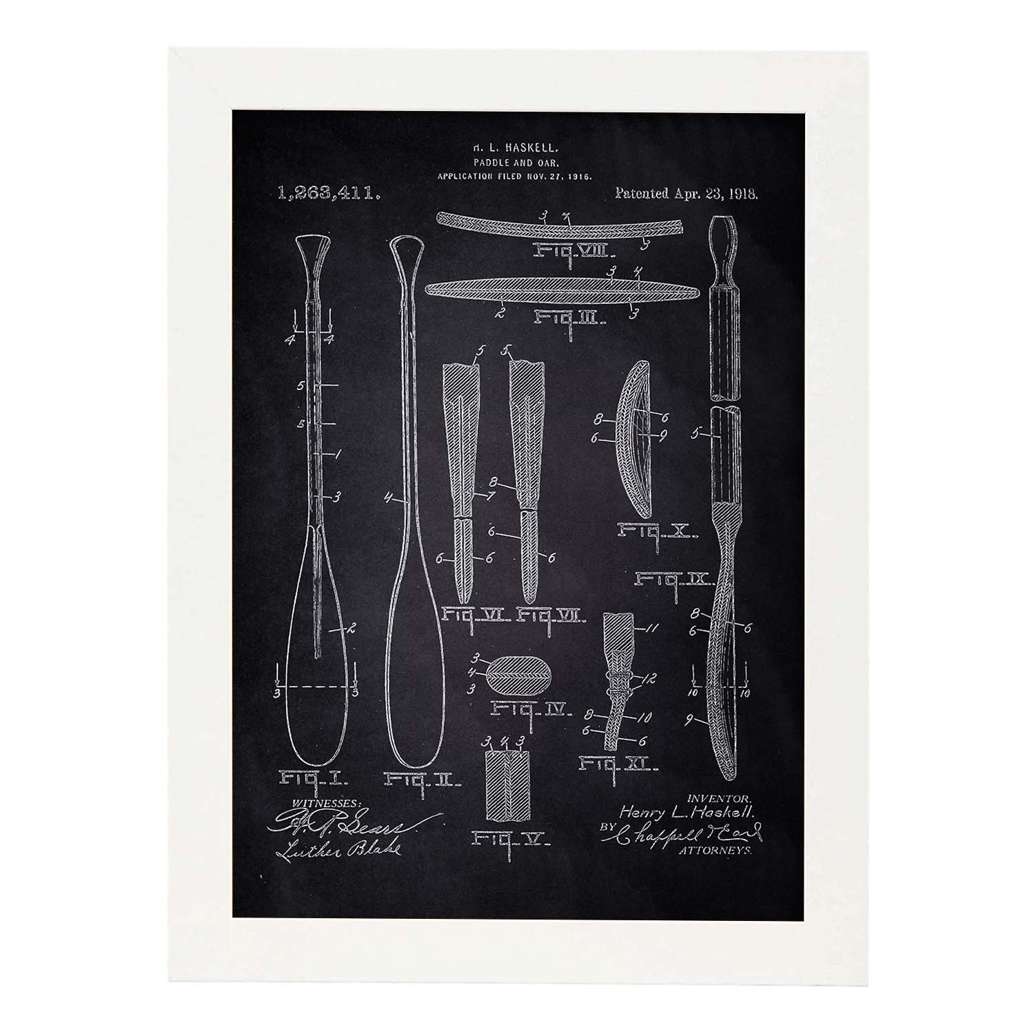 Poster con patente de Remos 1. Lámina con diseño de patente antigua-Artwork-Nacnic-A4-Marco Blanco-Nacnic Estudio SL