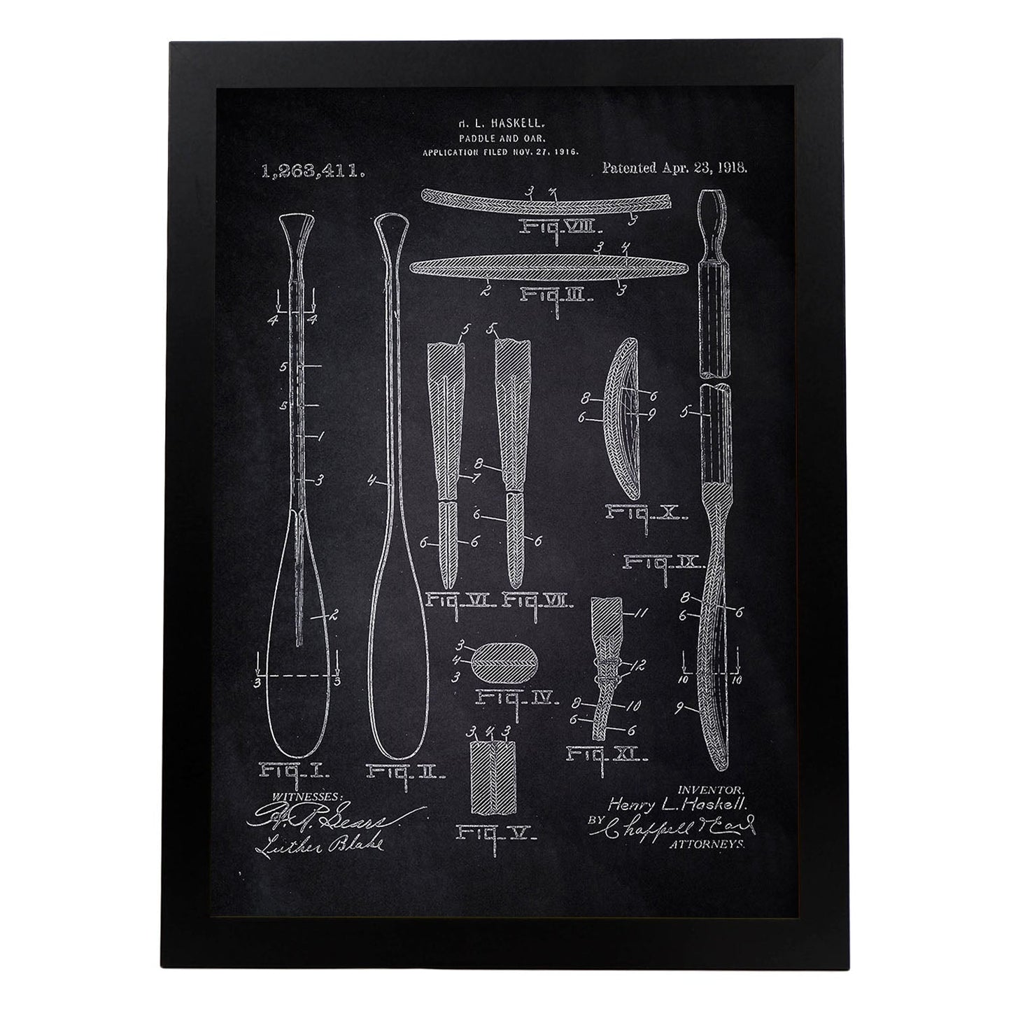 Poster con patente de Remos 1. Lámina con diseño de patente antigua-Artwork-Nacnic-A4-Marco Negro-Nacnic Estudio SL