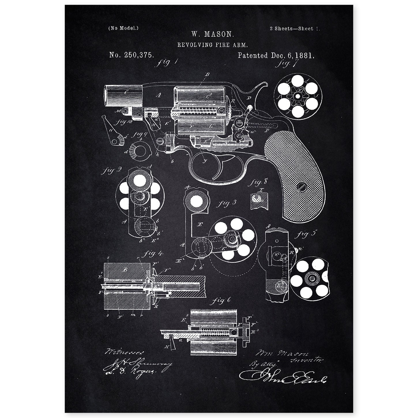 Poster con patente de Revolver. Lámina con diseño de patente antigua-Artwork-Nacnic-A4-Sin marco-Nacnic Estudio SL