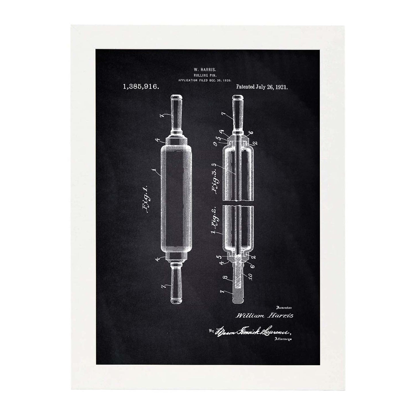 Poster con patente de Rodillo de cocina. Lámina con diseño de patente antigua-Artwork-Nacnic-A3-Marco Blanco-Nacnic Estudio SL