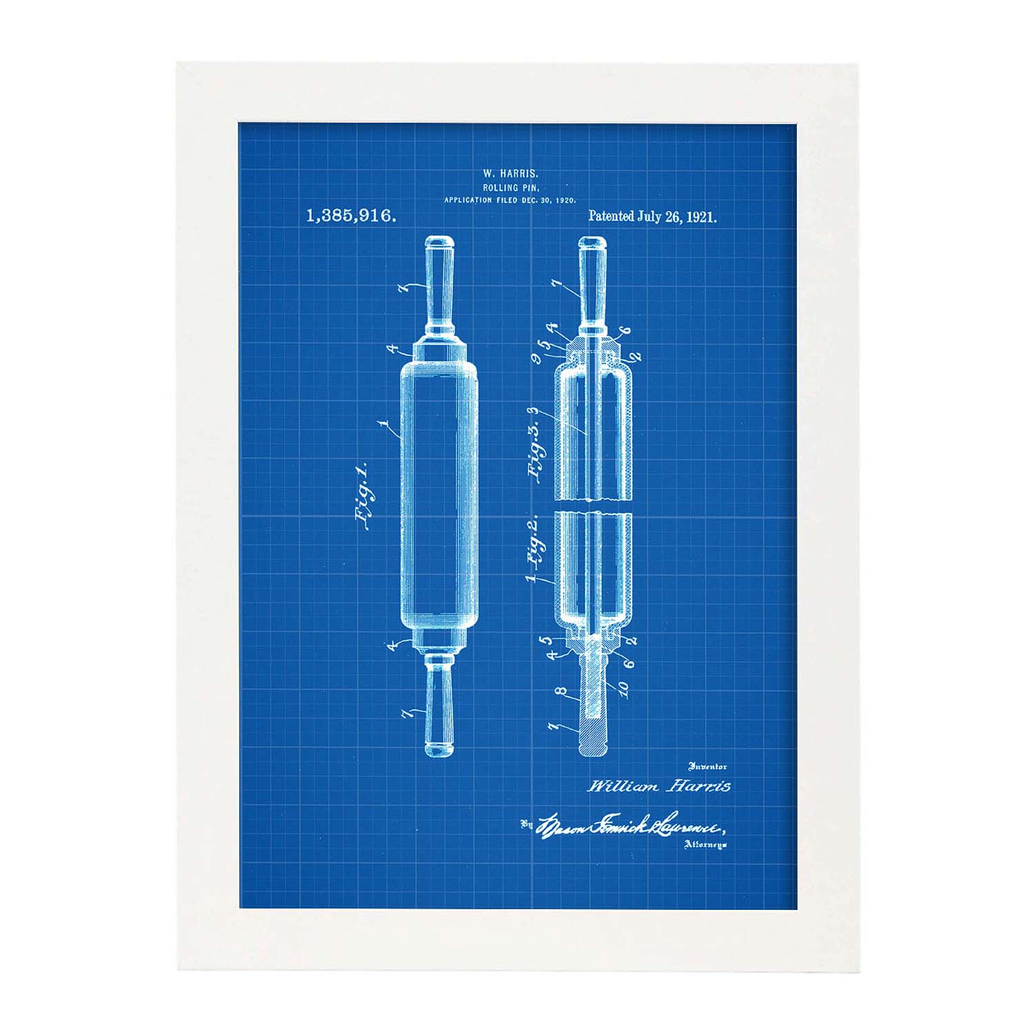 Poster con patente de Rodillo de cocina. Lámina con diseño de patente antigua-Artwork-Nacnic-A3-Marco Blanco-Nacnic Estudio SL