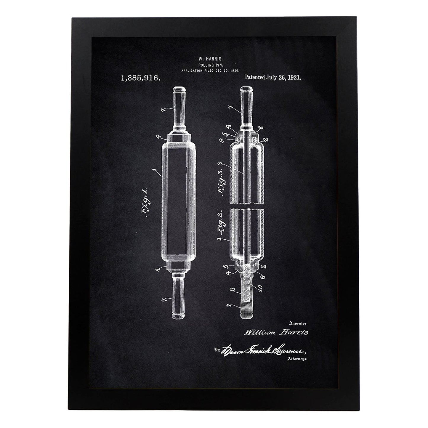 Poster con patente de Rodillo de cocina. Lámina con diseño de patente antigua-Artwork-Nacnic-A3-Marco Negro-Nacnic Estudio SL