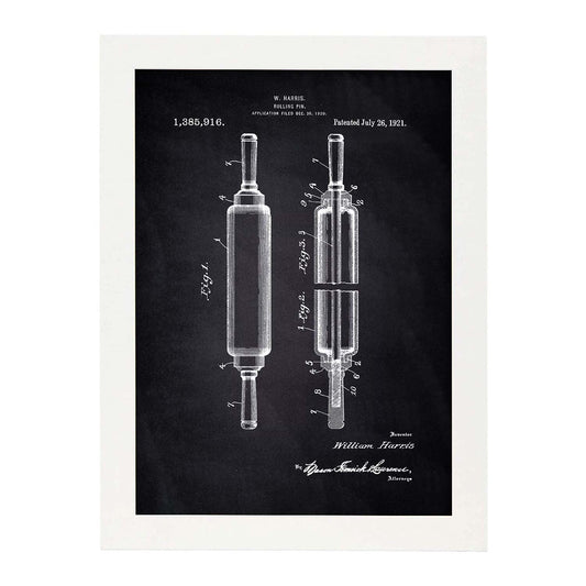 Poster con patente de Rodillo de cocina. Lámina con diseño de patente antigua-Artwork-Nacnic-A4-Marco Blanco-Nacnic Estudio SL