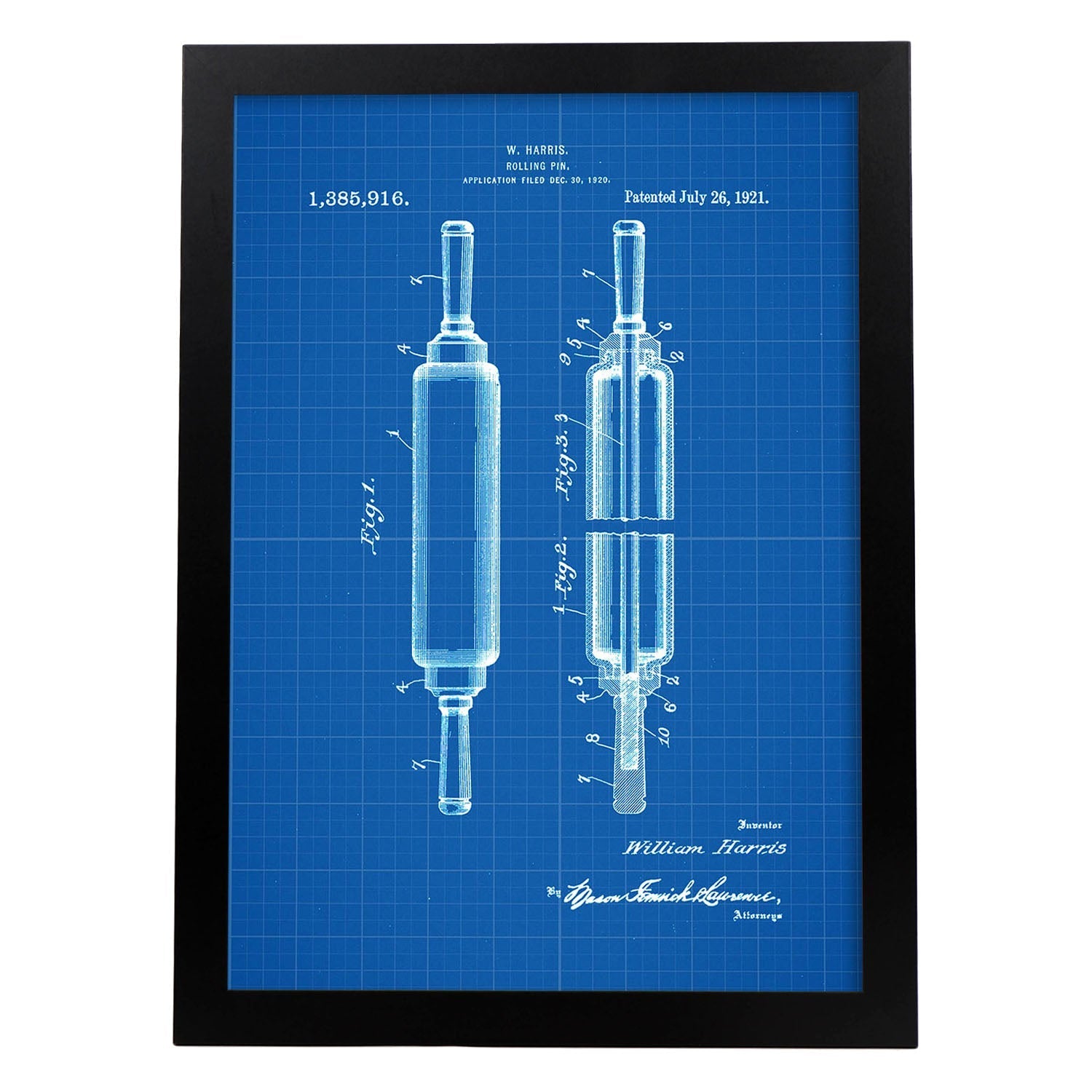 Poster con patente de Rodillo de cocina. Lámina con diseño de patente antigua-Artwork-Nacnic-A4-Marco Negro-Nacnic Estudio SL